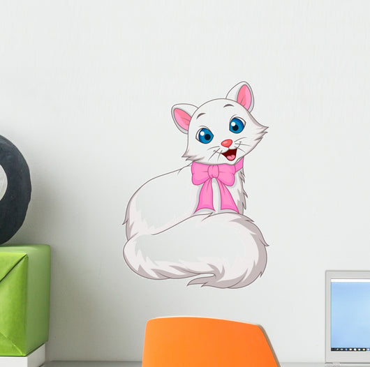 Cute white cat cartoon Wall Decal