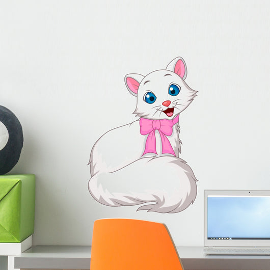 Cute white cat cartoon Wall Decal