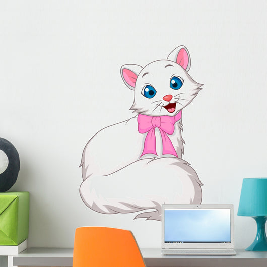 Cute white cat cartoon Wall Decal