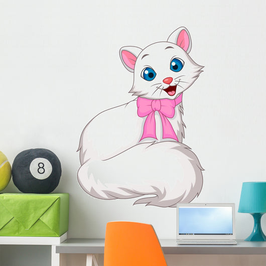 Cute white cat cartoon Wall Decal