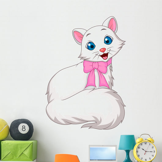 Cute white cat cartoon Wall Decal