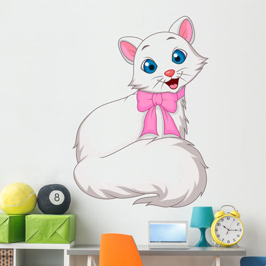 Cute white cat cartoon Wall Decal