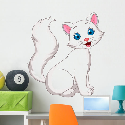 Cute white cat sitting Wall Decal