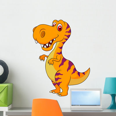 Cute Dinosaur Cartoon Wall Decal shown on a wall