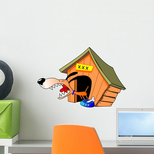 BARKING DOG IN FRONT OF DOG HOUSE Wall Decal