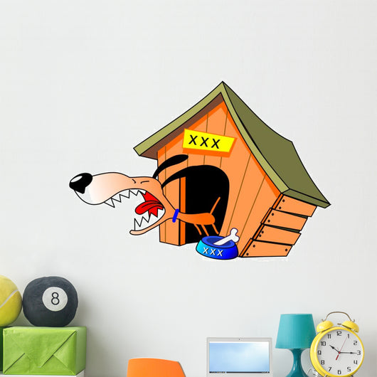 BARKING DOG IN FRONT OF DOG HOUSE Wall Decal