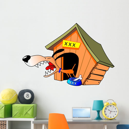 BARKING DOG IN FRONT OF DOG HOUSE Wall Decal