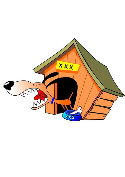 BARKING DOG IN FRONT OF DOG HOUSE Wall Decal