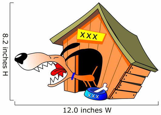 BARKING DOG IN FRONT OF DOG HOUSE Wall Decal