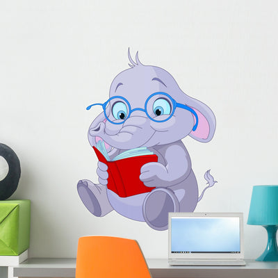 Cute Elephant Education Wall Decal shown on a wall
