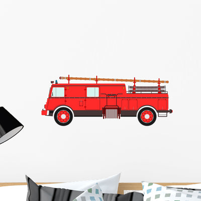Retro Fire Truck White Wall Decal shown on a wall