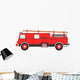 Retro fire truck on a white background. Wall Decal