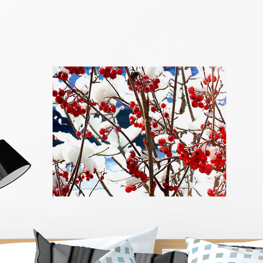 Winter red berries Wall Mural