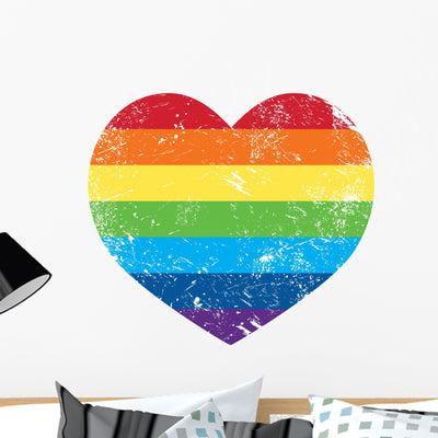 Pride Rainbow Heart Wall Decal shown on a wall
