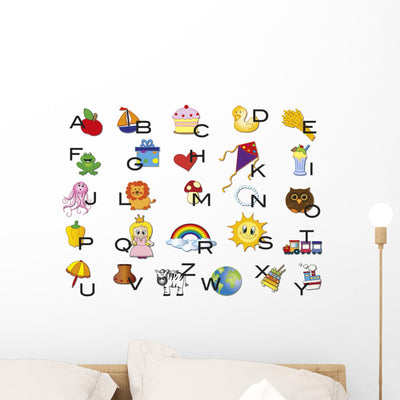 Alphabet Wall Decal Sticker Set shown on a wall