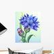 illustration of cornflower with green leaves isolated Wall Mural