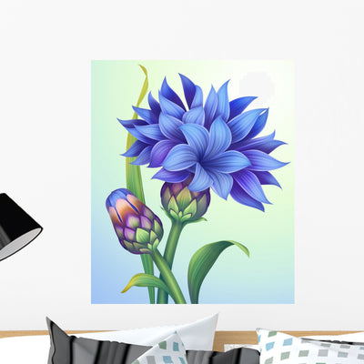 Illustration Cornflower with Green Wall Mural shown on a wall