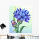 illustration of cornflower with green leaves isolated Wall Mural