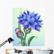 illustration of cornflower with green leaves isolated Wall Mural