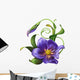 illustration of blue flower with green leaves isolated Wall Decal