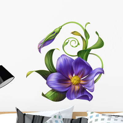 Illustration Blue Flower with Wall Decal shown on a wall