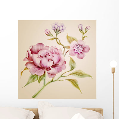 Vintage Peony Spring Flowers shown on a wall