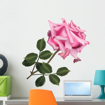 Single Pink Rose Wall Decal shown on a wall