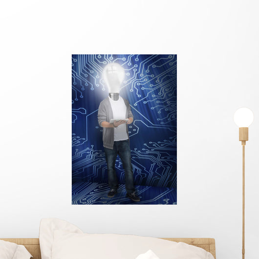 Student with light bulb head lighting Wall Mural