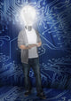 Student with light bulb head lighting Wall Mural