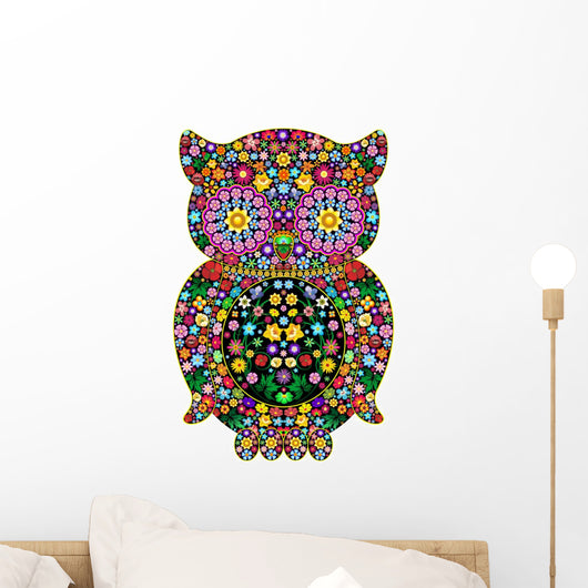 Owl Flowers Ornamental Design-owl-Ornamental Flowers Vector Wall Decal