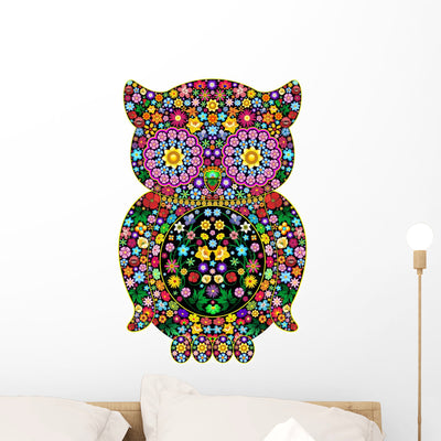 Owl Flowers Ornamental Design-owl-ornamental Wall Decal shown on a wall