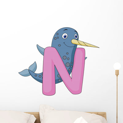 Alphabet N with Narwhal Wall Decal shown on a wall