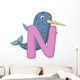 Alphabet N with Narwhal Wall Decal