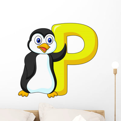 Alphabet P with Penguin shown on a wall