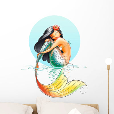 Fairy-tale Mermaid Wall Decal shown on a wall