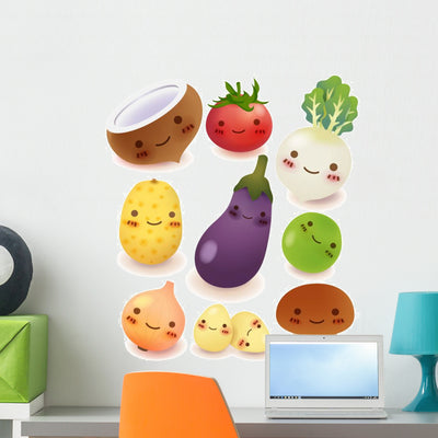 Cute Smiling Veggies Wall Stickers shown on a wall