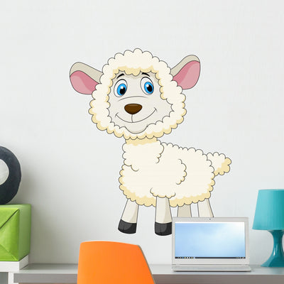 Cute Sheep Cartoon Wall Decal shown on a wall