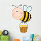 Smiling Bee Flying With A Honey Bucket Wall Decal