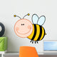 Smiling Bumble Bee Cartoon Mascot Character Flying Wall Decal