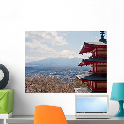 Japanese Red Pagoda and Wall Mural shown on a wall
