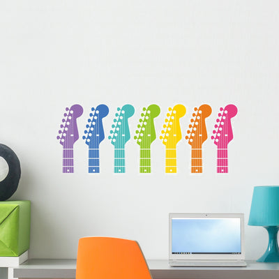 Rainbow Rocker Guitar Wall Stickers shown on a wall