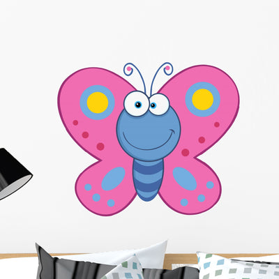 Smiling Butterfly Cartoon Character shown on a wall