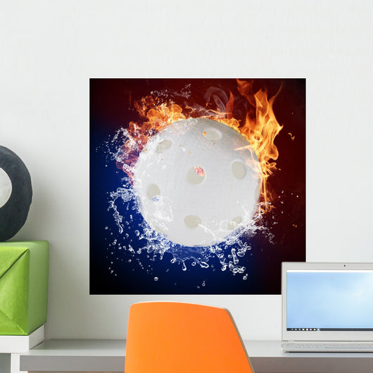 Floorball in fire flames and water splashes Wall Mural