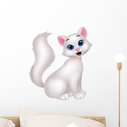Cute white cat cartoon Wall Decal