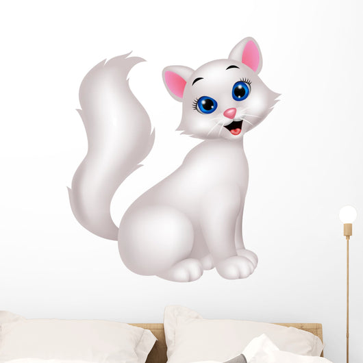 Cute white cat cartoon Wall Decal