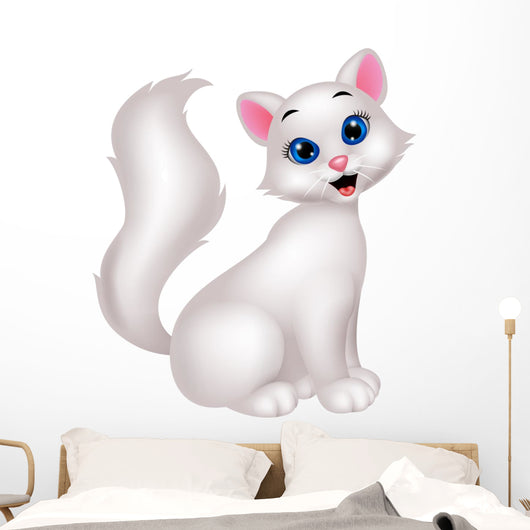 Cute white cat cartoon Wall Decal