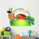 A bird at the top of a wooden signage in front of a house Wall Decal