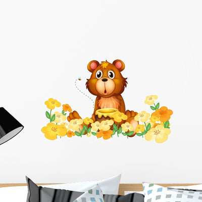 Bear with Honey Garden Wall Decal shown on a wall