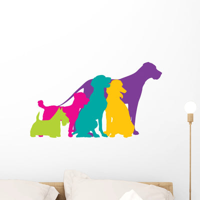 Dog Silhouettes Colour Wall Decal shown on a wall