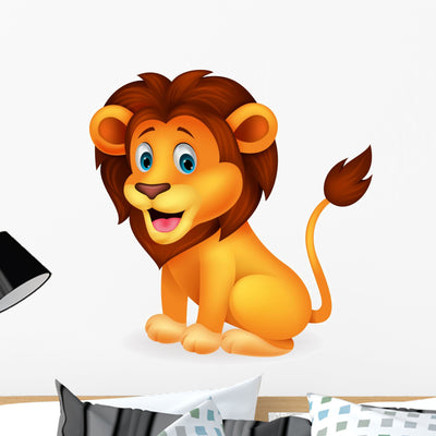 Cute Lion Cartoon Wall Decal shown on a wall